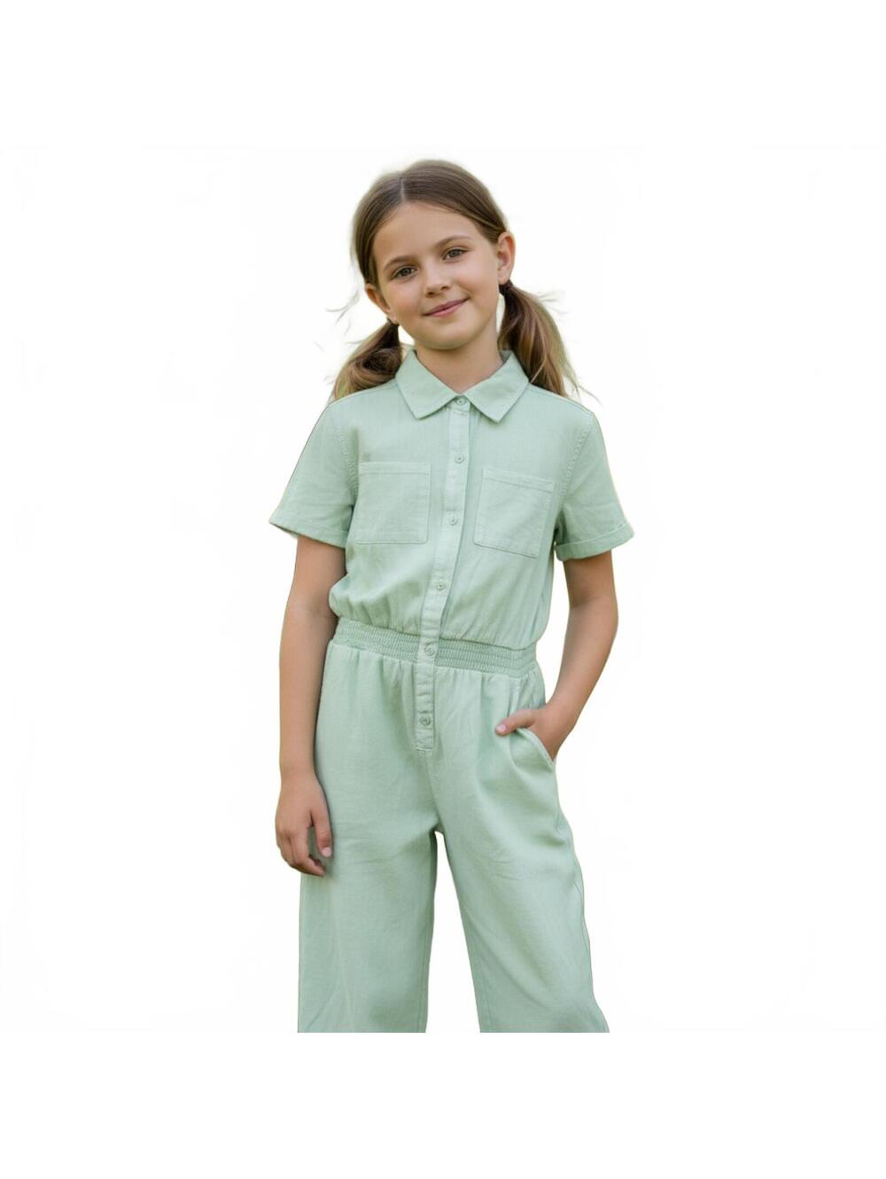 Cat & Jack XL Girls' Light Green Short Sleeve Jumpsuit New w/o Tags
